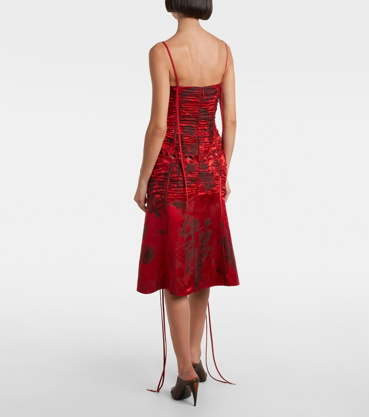 McQueen Lace-up ruched midi dress
