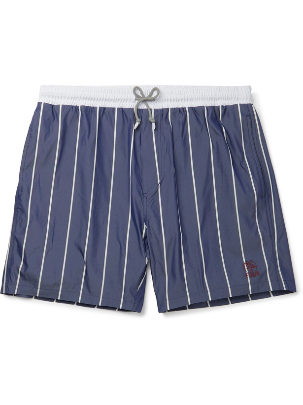Photo: BRUNELLO CUCINELLI - Mid-Length Striped Swim Shorts - Blue