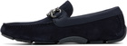 Ferragamo Navy Gancini Ornament Driver Loafers