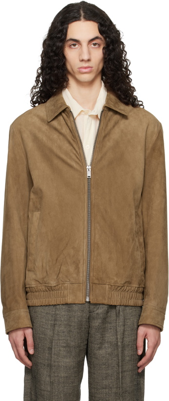Photo: BOSS Tan Soft Suede Bomber Jacket