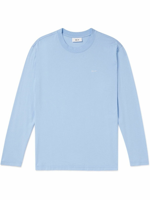 Photo: NN07 - Adam 3209 Logo-Embroidered Pima Cotton-Jersey T-Shirt - Blue