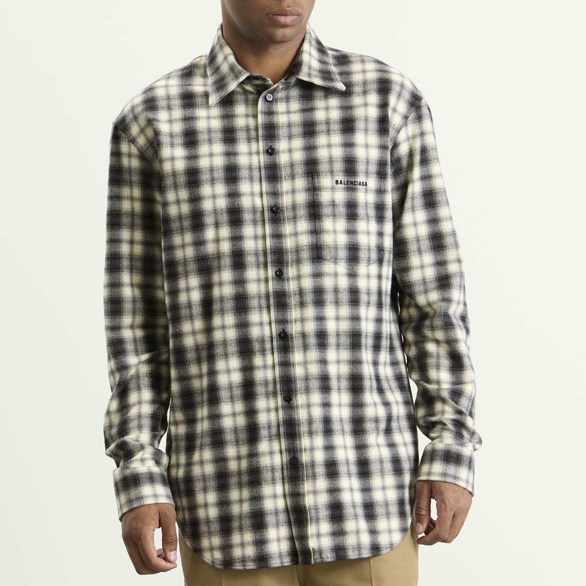Balenciaga Men's Regular Fit Check Flannel Shirt in White/Black