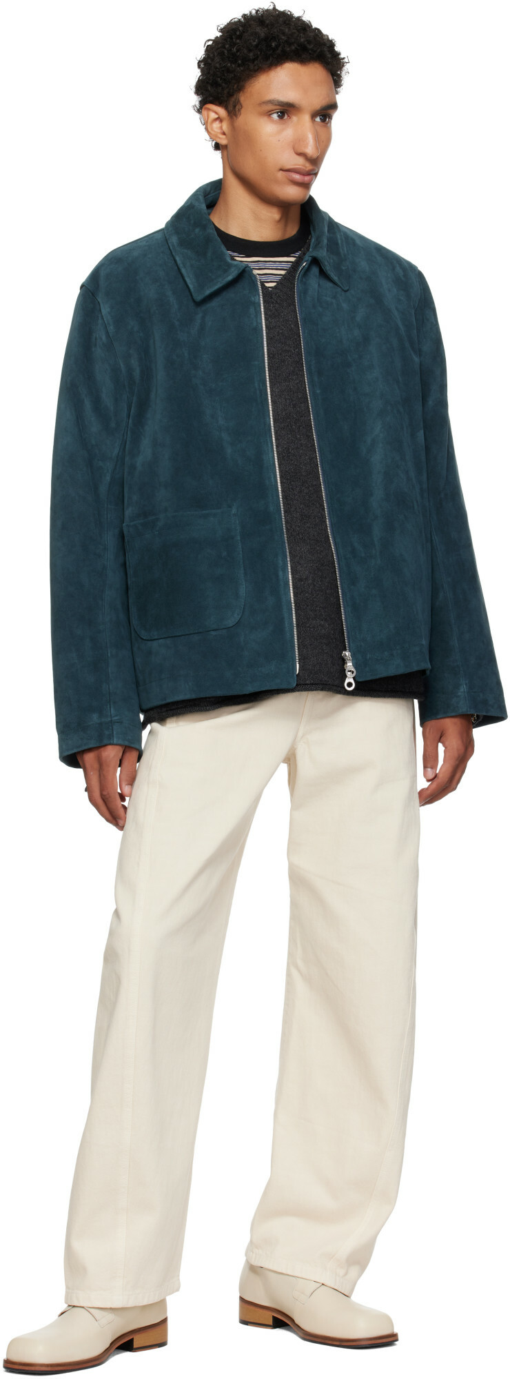Cawley Navy Zip-Up Sandy Suede Jacket