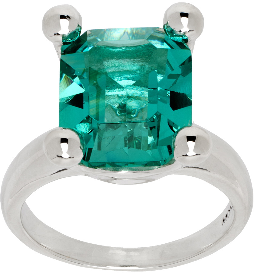 Mondo Mondo Silver & Green Atomic Square Ring