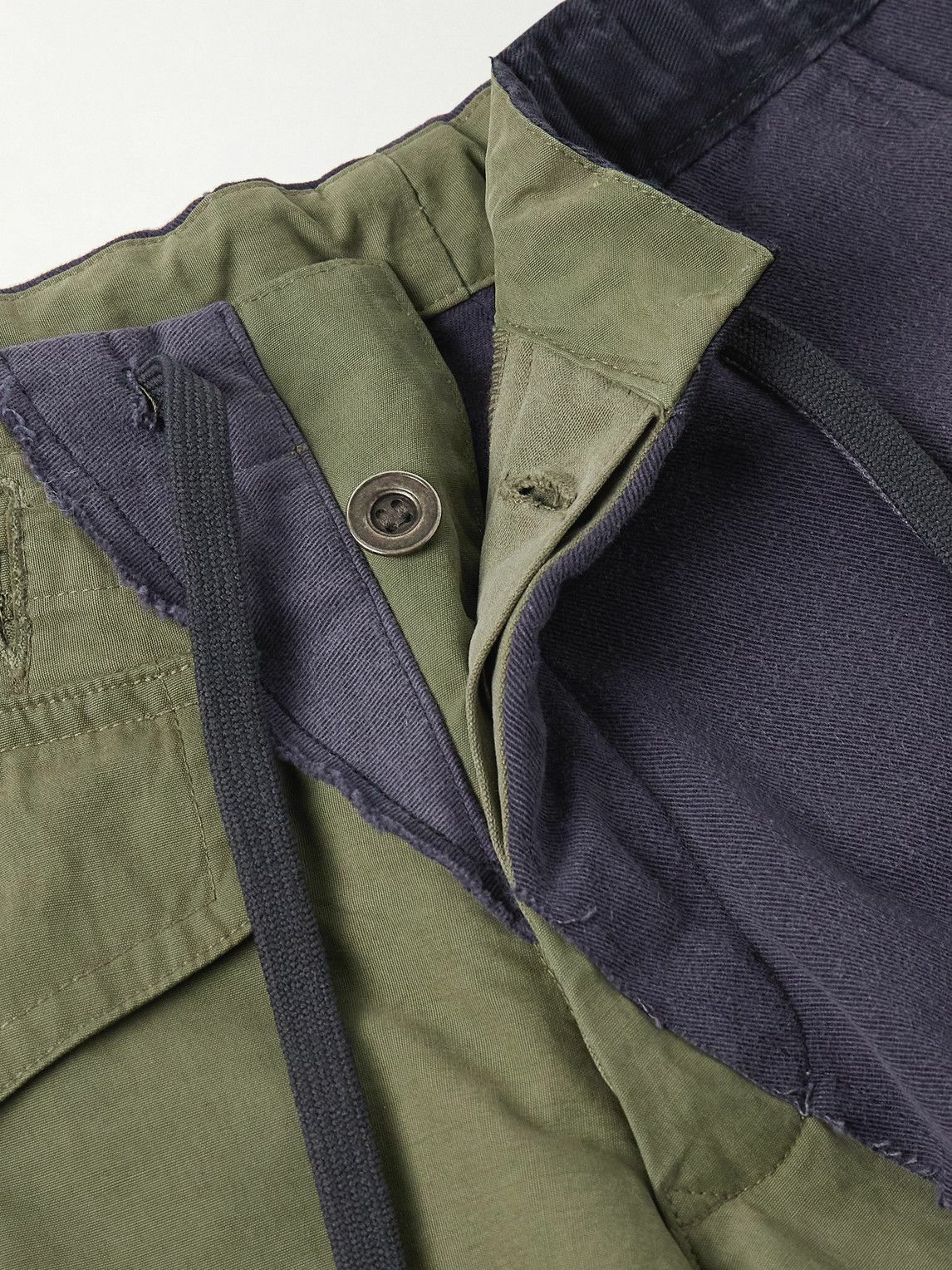 Greg Lauren - Tapered Panelled Cotton-Canvas and Denim Cargo Trousers - Green