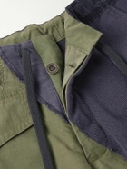 Greg Lauren - Tapered Panelled Cotton-Canvas and Denim Cargo Trousers - Green