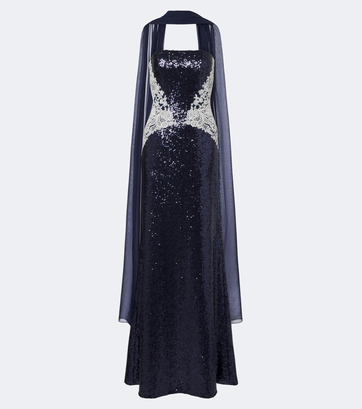 Costarellos Scarf-detail sequined bustier gown
