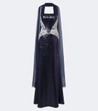 Costarellos Scarf-detail sequined bustier gown