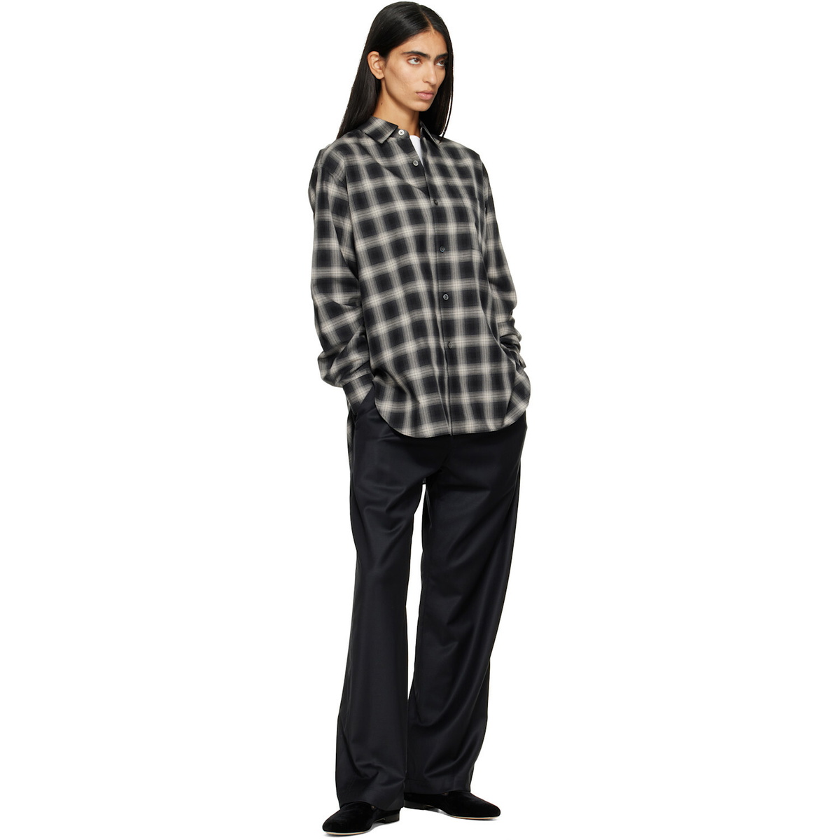 ssstein Black Wool Silk Drawstring Easy Trousers