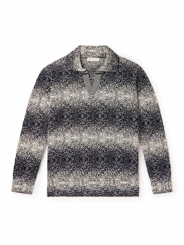 Photo: Piacenza Cashmere - Crochet-Knit Cotton and Linen-Blend Polo Shirt - Gray