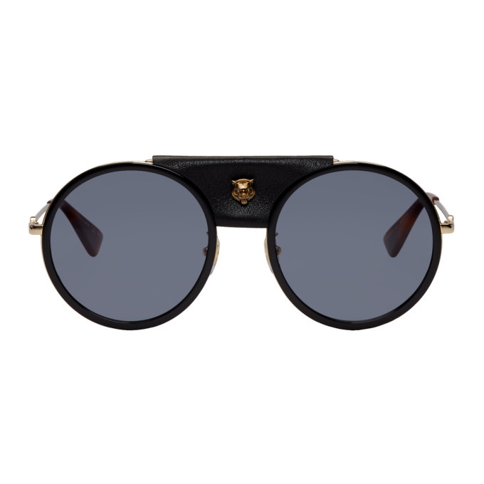 Photo: Gucci Black Round Leather Cover Sunglasses
