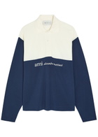 Ami Paris Logo-embroidered Panelled Piqué Cotton Polo Shirt Cream