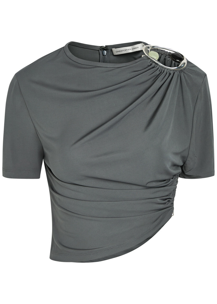 Christopher Esber Orica Cut-out Jersey Crop T-shirt Blue