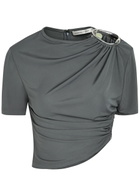 Christopher Esber Orica Cut-out Jersey Crop T-shirt Blue
