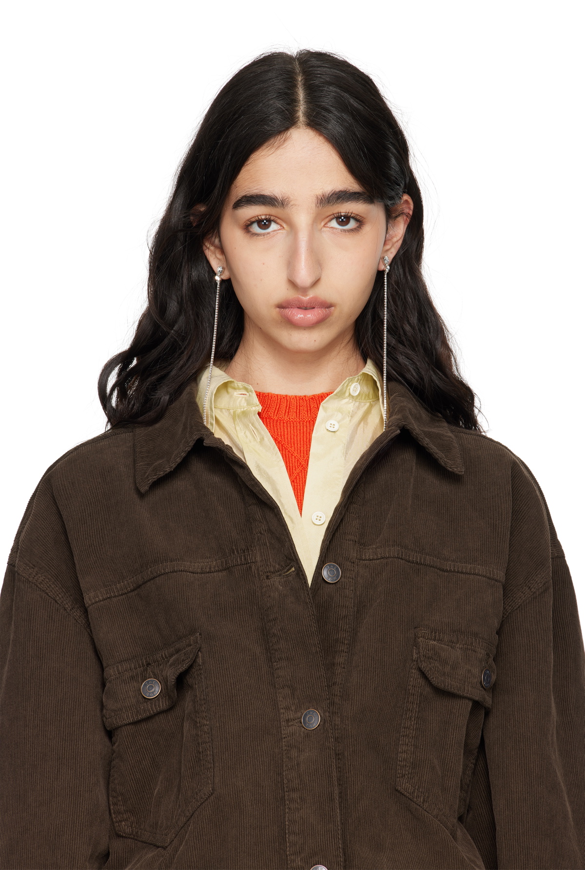 Jil Sander Silver Crystal Chain Drop Earrings