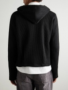 424 - Cropped Ribbed-Knit Zip-Up Hoodie - Black