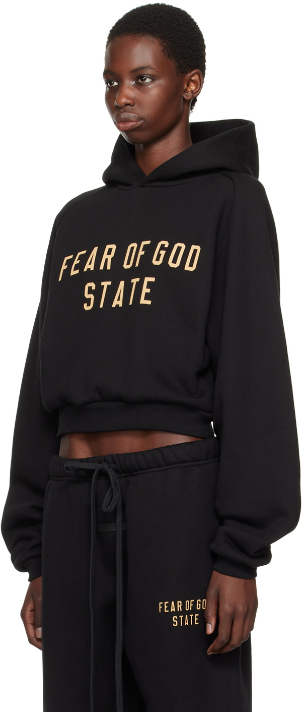 Fear of God ESSENTIALS Black Cropped Hoodie Fear Of God Essentials