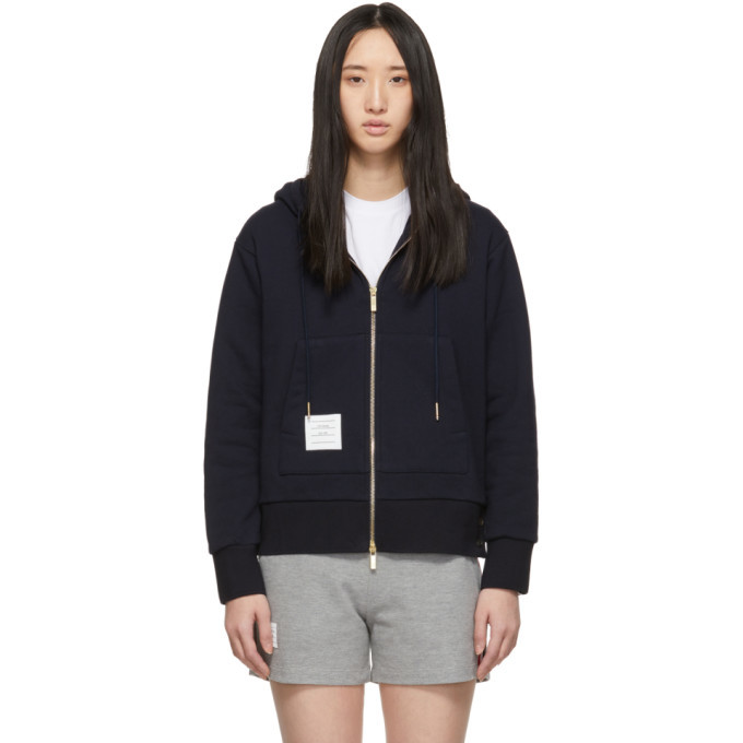 Photo: Thom Browne Navy Classic Loopback Zip-Up Hoodie