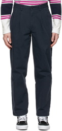 Noah Navy Herringbone Double-Pleat Trousers