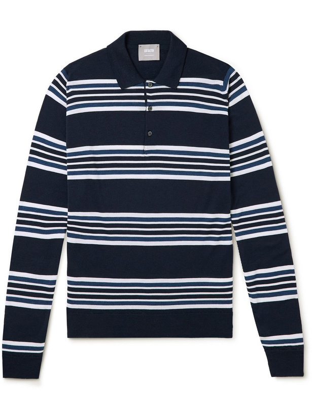 Photo: John Smedley - Lou Dalton Halstead Slim-Fit Striped Merino Wool Polo Shirt - Blue