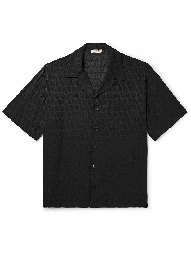 Photo: Valentino Garavani - Toile Iconograph Camp-Collar Logo-Jacquard Silk-Satin Shirt - Black