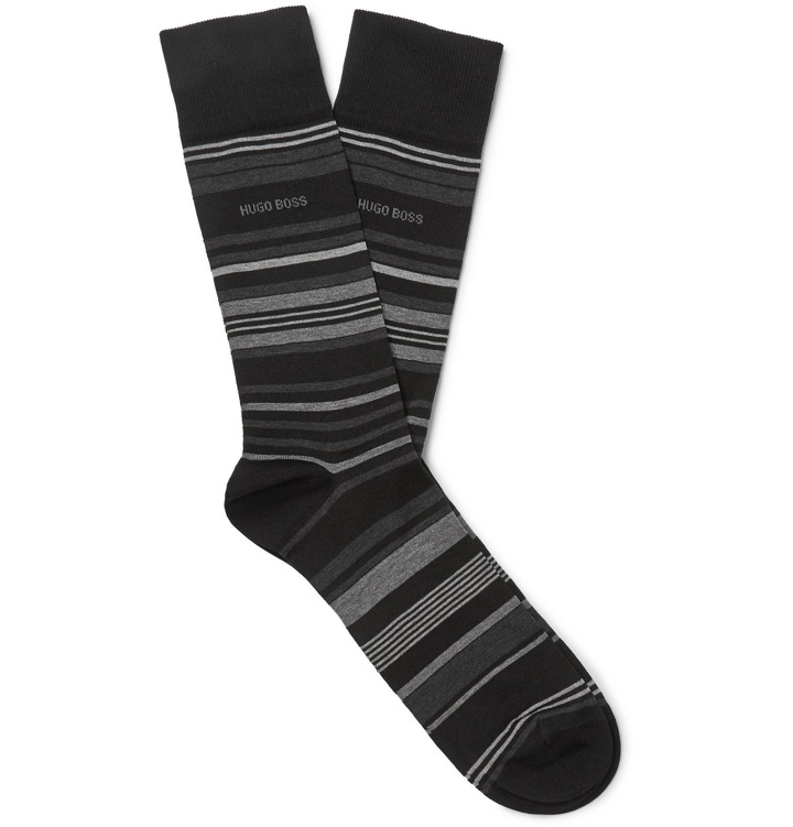 Photo: Hugo Boss - Striped Stretch Cotton-Blend Socks - Black