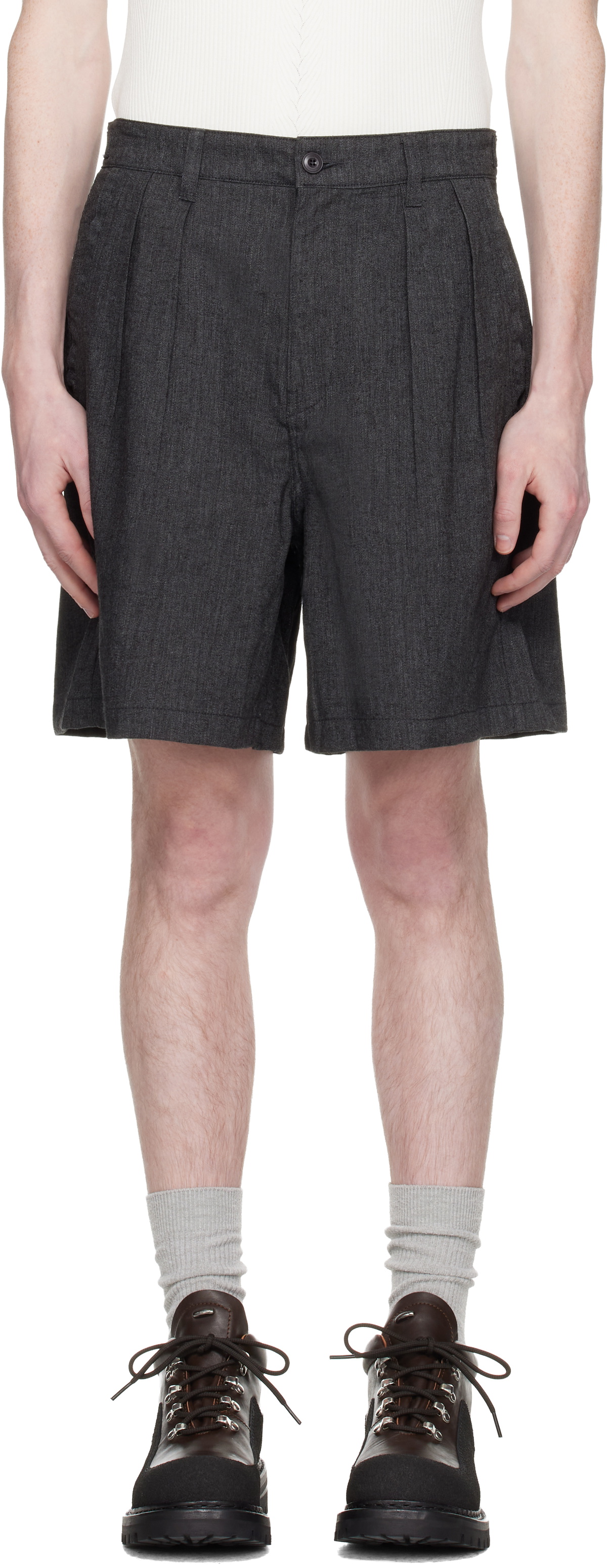 COOR Gray Two Tuck Linen Shorts