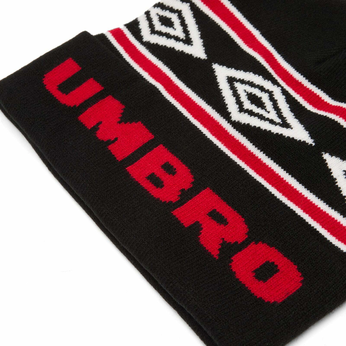 Umbro Men's Diamond Intarsia Knit Beanie in Black/Chili Pepper/White 