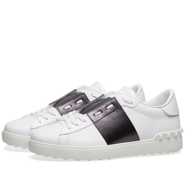 Photo: Valentino Metallic Open Low Top Sneaker White & Graphite