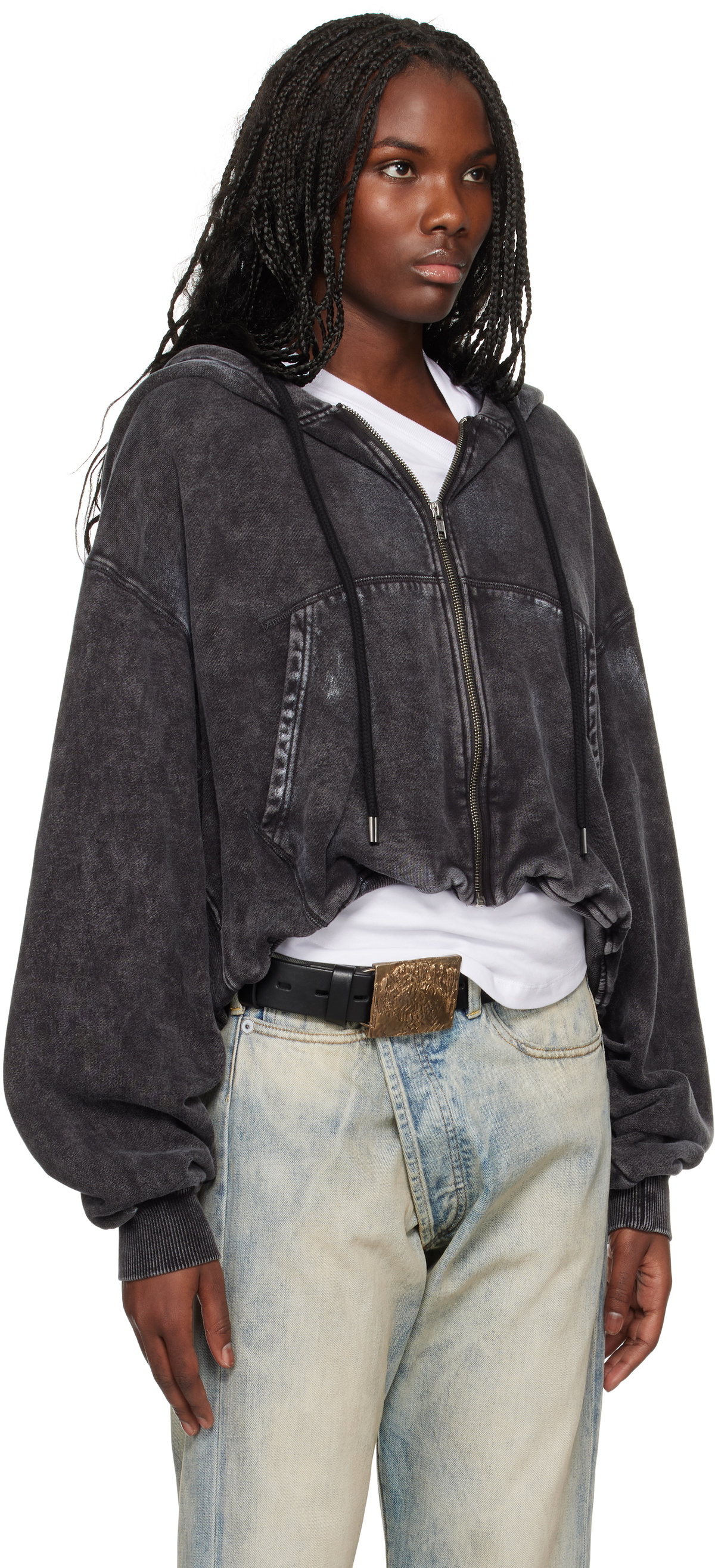 R13 Black Balloon Zip-Up Hoodie