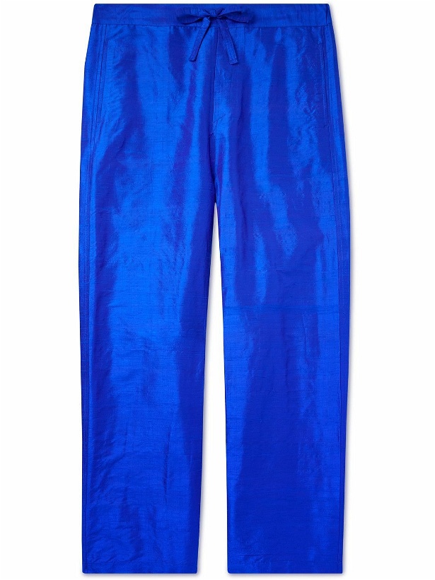 Photo: AIREI - Straight-Leg Slub Silk Drawstring Trousers - Blue