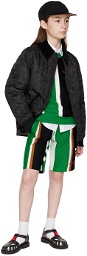Burberry Kids Green & Black Striped Shorts