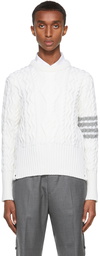 Thom Browne White Aran Cable 4-Bar Sweater