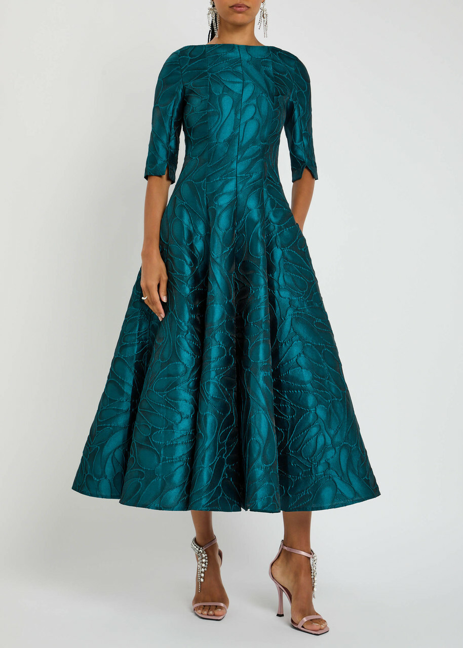 Talbot Runhof Patterned-jacquard Woven Midi Dress Blue