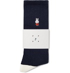 Pop Trading Company - Miffy Embroidered Ribbed Cotton-Blend Socks - Navy