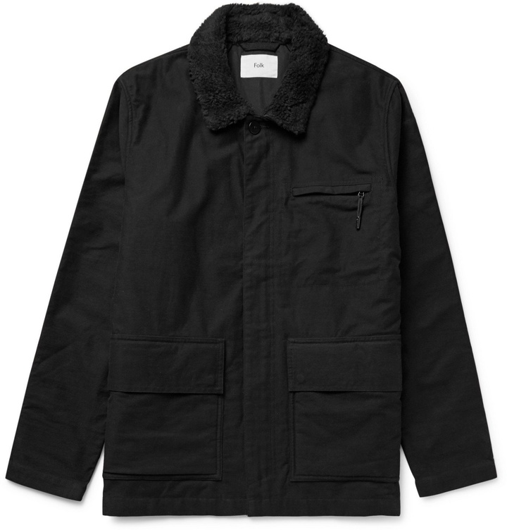 Photo: Folk - Alber Fleece-Trimmed Cotton Jacket - Black