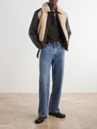 RRL - Geronimo Belted Shearling-Trimmed Leather Jacket - Brown