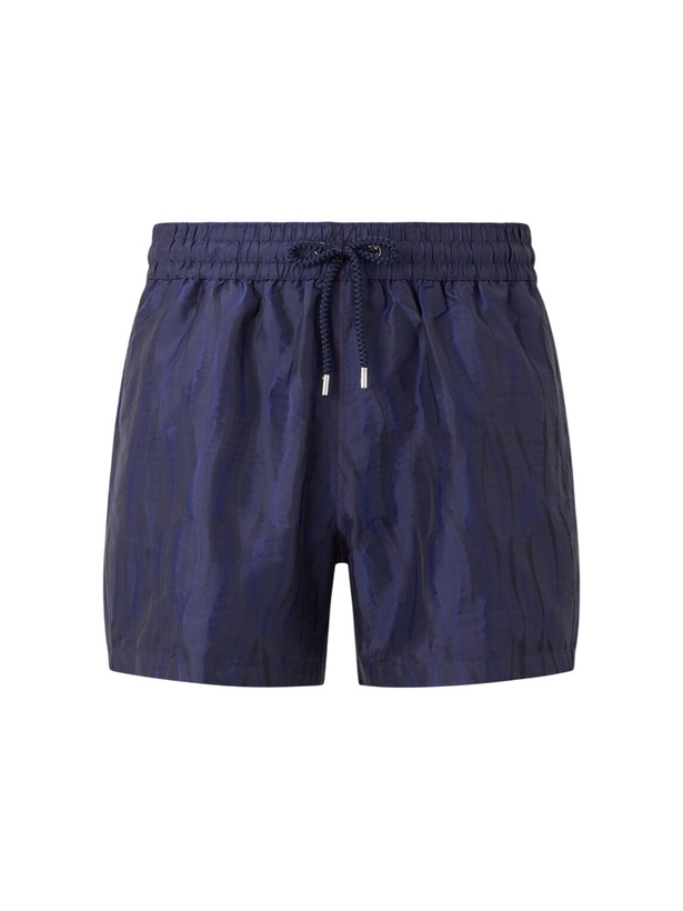 Photo: Frescobol Carioca - Rio Straight-Leg Mid-Length Printed Recycled Swim Shorts - Blue