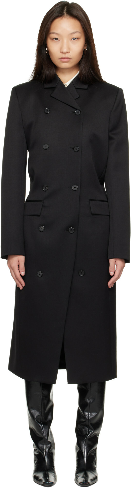 KHAITE Black Rolon Coat
