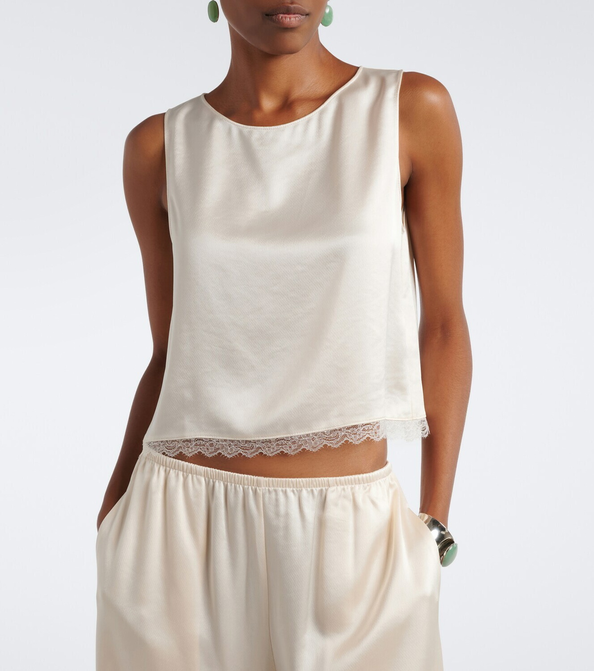 Leset Barb lace-trimmed satin crop top