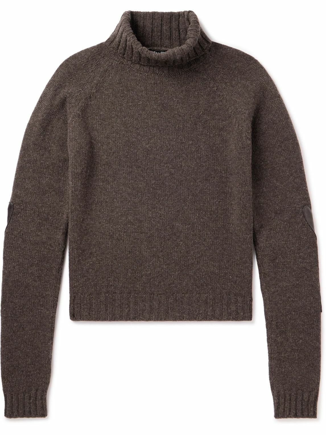 Raf Simons - Appliquéd Leather-Trimmed Virgin Wool Rollneck Sweater ...