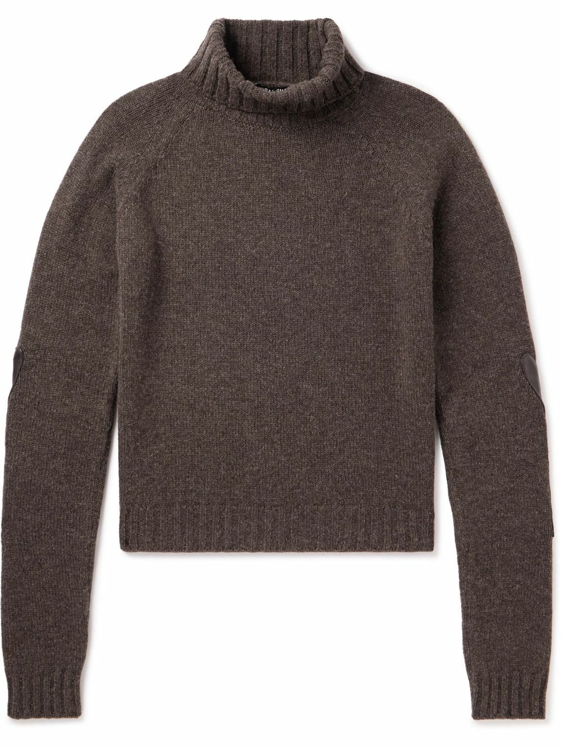 Photo: Raf Simons - Appliquéd Leather-Trimmed Virgin Wool Rollneck Sweater - Brown