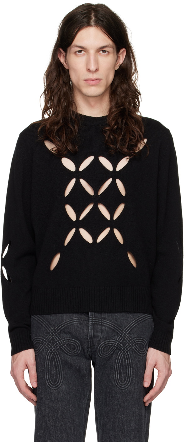 Stefan Cooke SSENSE Exclusive Black Wool Slashed Sweater Stefan Cooke