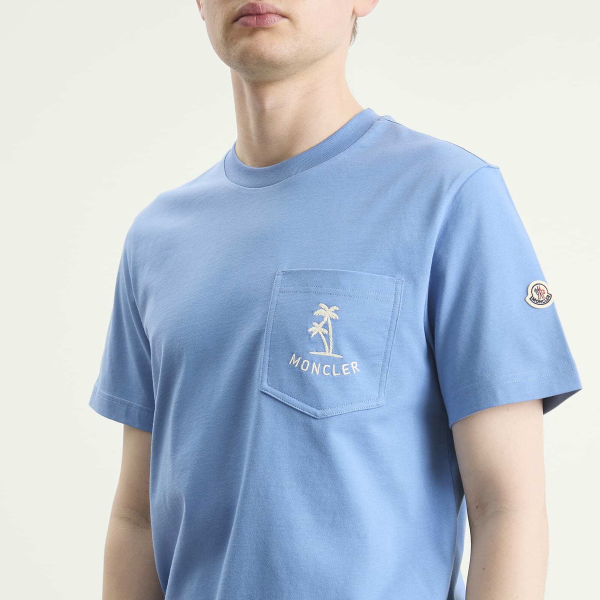 Moncler Men's Palm Logo Pocket T-Shirt in Blue