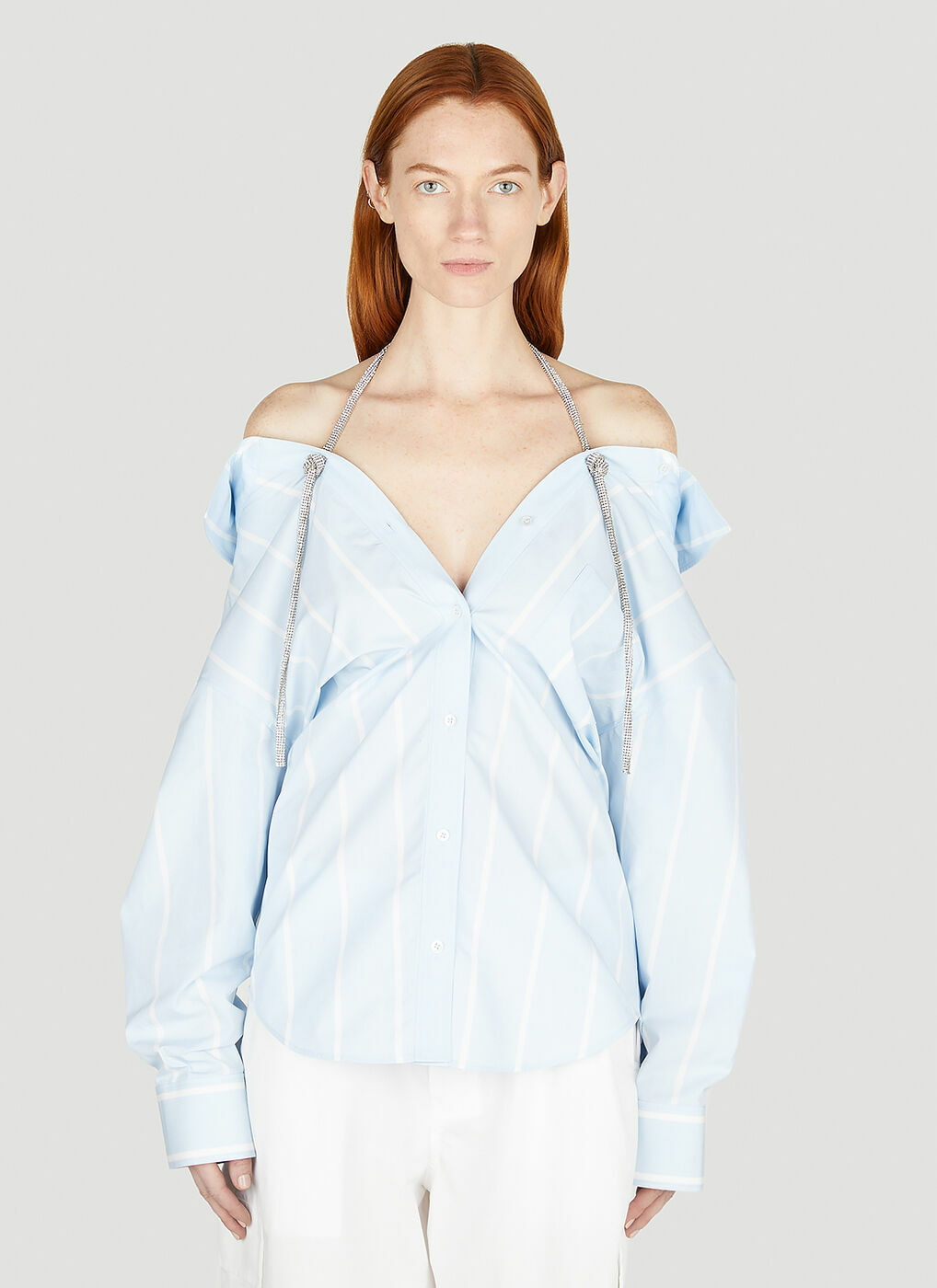 Alexander Wang - Crystal Off Shoulder Shirt in Blue
