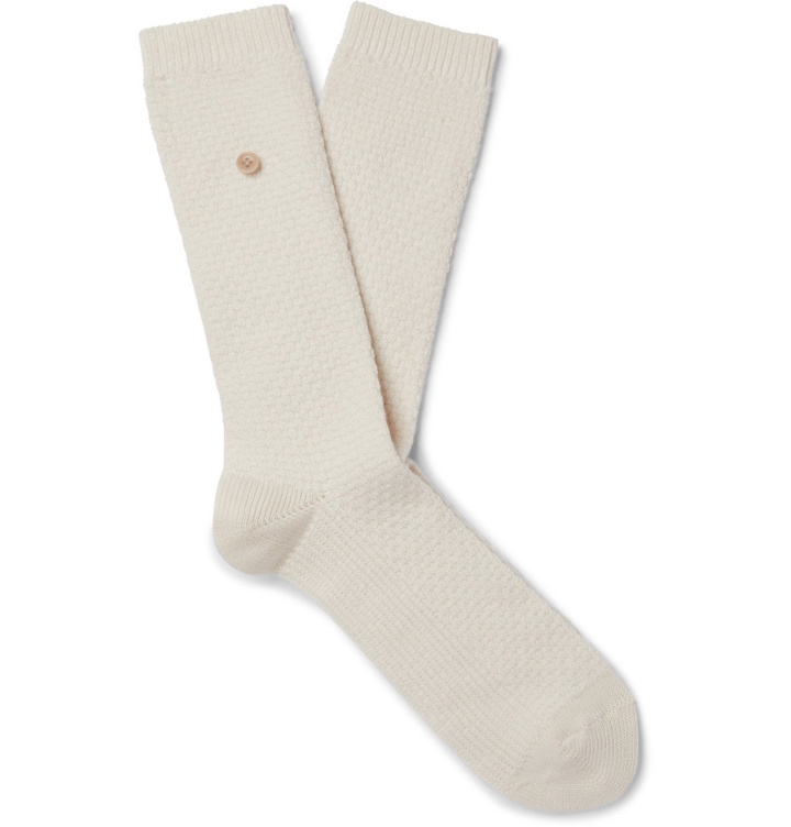 Photo: Folk - Button-Detailed Waffle-Knit Organic Cotton-Blend Socks - Neutrals