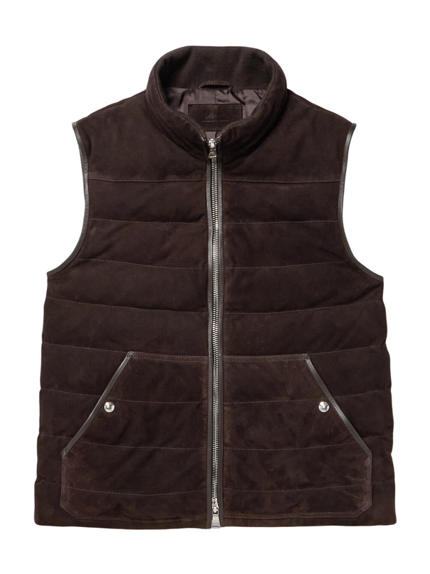 Photo: Mr P. - Leather-Trimmed Padded Quilted Suede Gilet - Brown