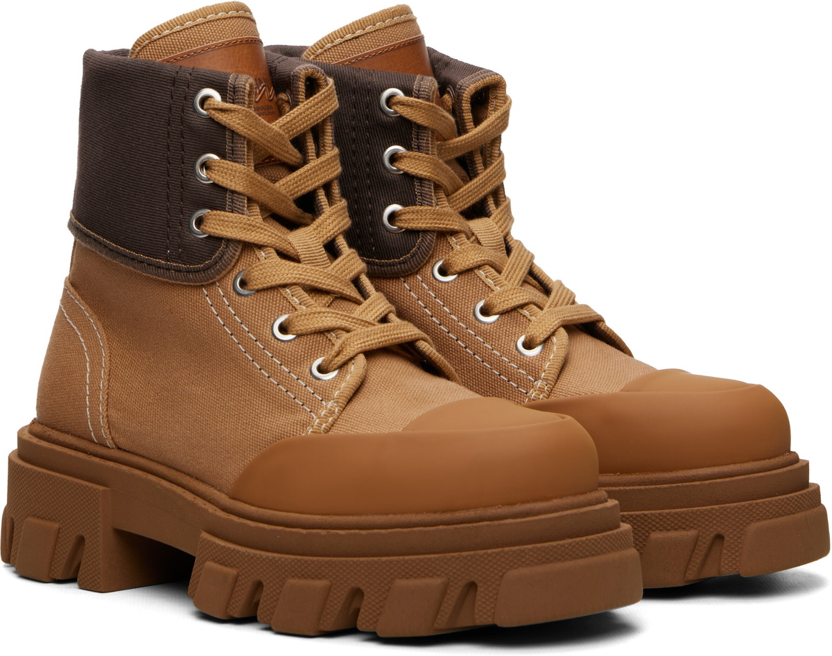 GANNI Tan Cleated Canvas Trail Boots