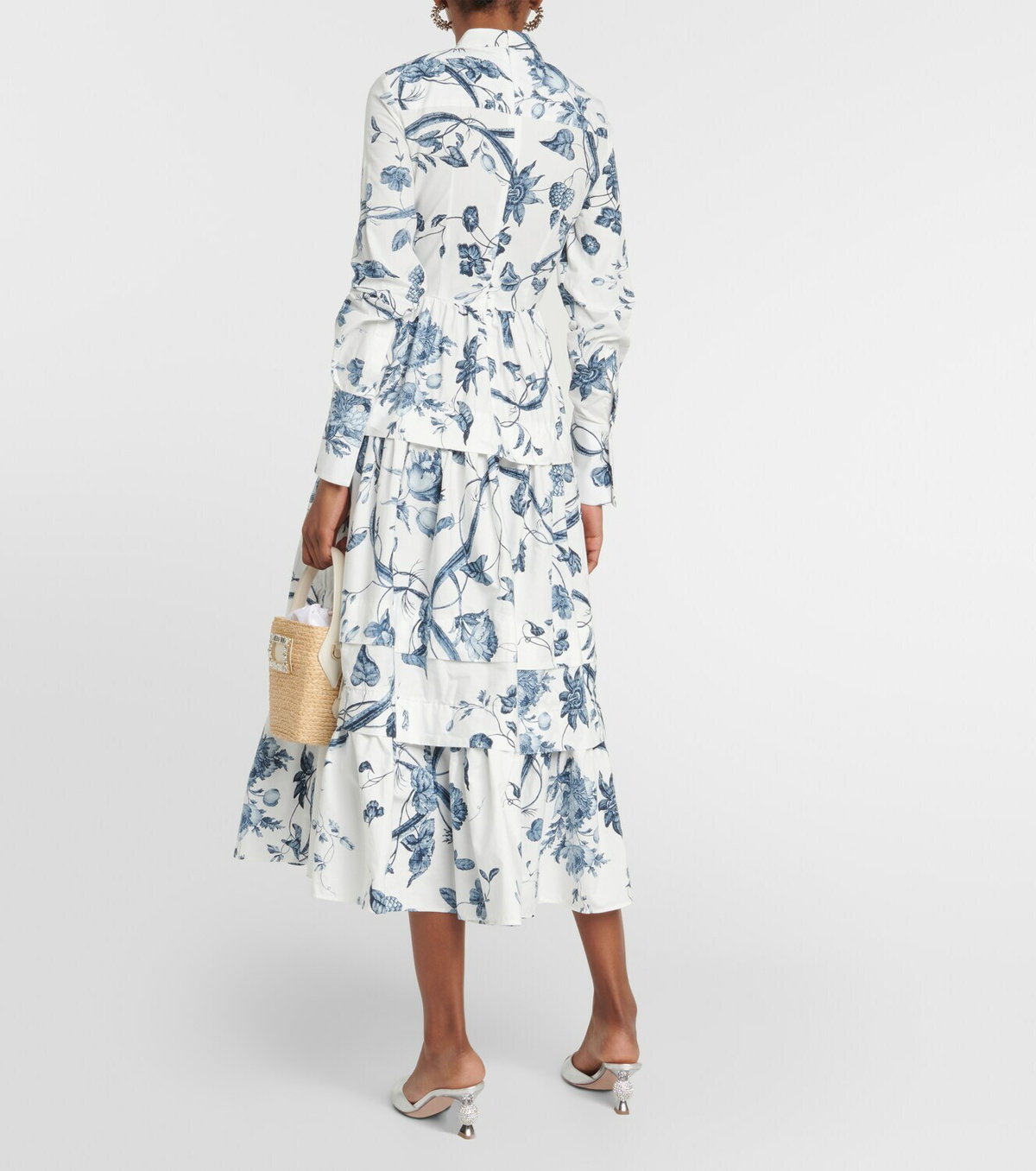 【ERDEM】プリントコットンミディドレス ERDEM コットン ティアードミディ丈ワンピース プリント入り