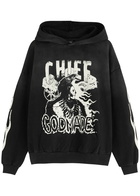 God Made Chief Printed Hooded Cotton Sweatshirt Black